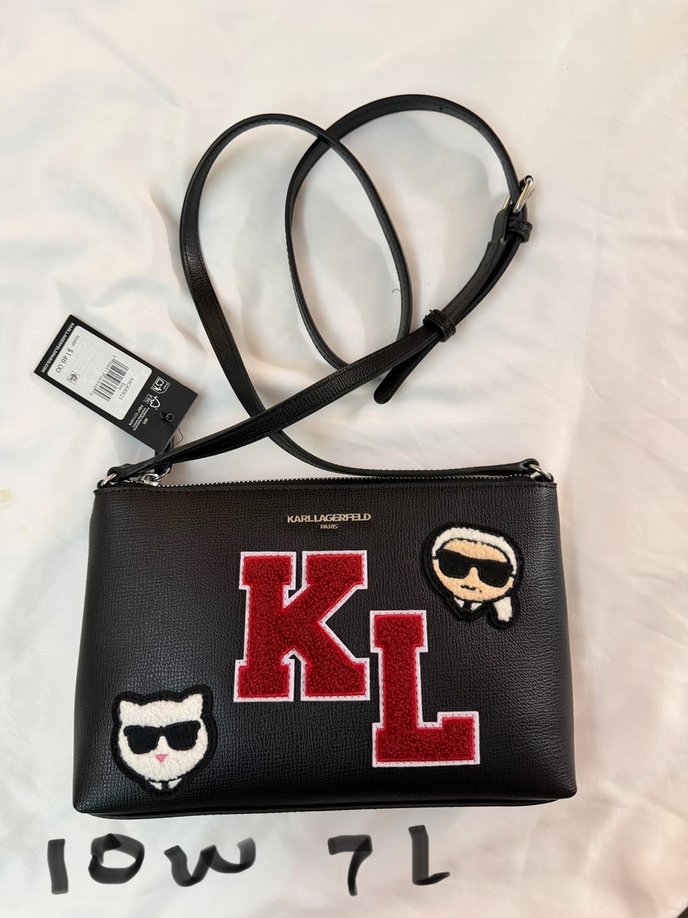 Karl Lagerfeld Black Crossbody with Red KL Chenille Patches